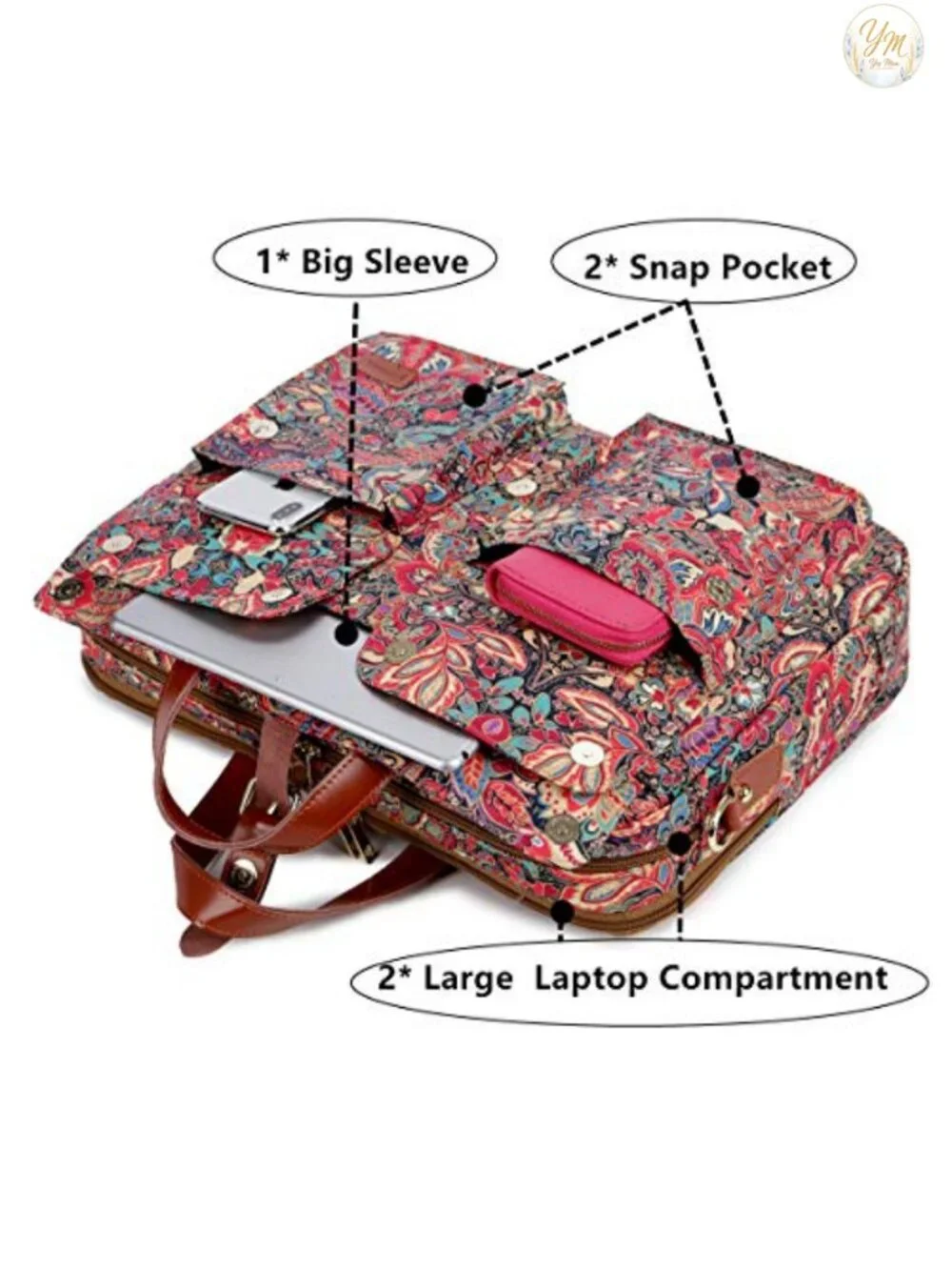 17 inch Laptop Messenger Bag Women Briefcase Canvas Unique Printing Business
